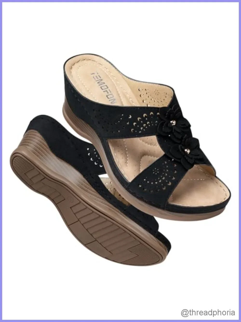 Leather Wedge Sandals Comfortable Slip-On Walking Shoes Arch Support